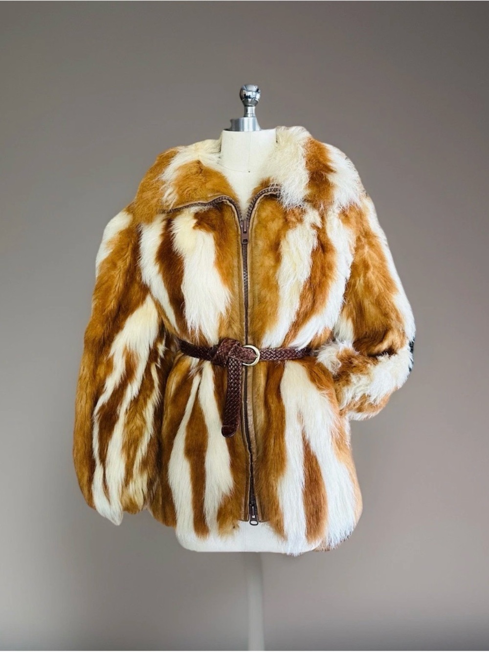 VERY RARE VTG APRICOT/TAN SKUNK FUR COAT LEATHER JACKET NOT LYNX CHINCHILLA FOX